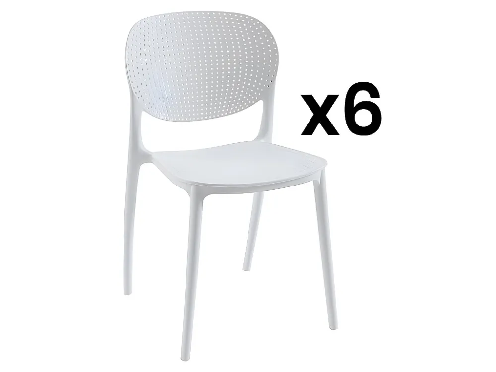 Set van 6 polypropyleen stapelstoelen - Wit - CARETANE - Koop nu eenvoudig en goedkoop