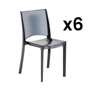 Set van 6 stapelbare stoelen HELLY - Massief polycarbonaat - Leigrijs