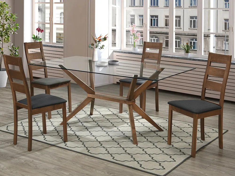 Set van 6 stoelen ALCINO - Beukenhout en stof - Noten en antraciet