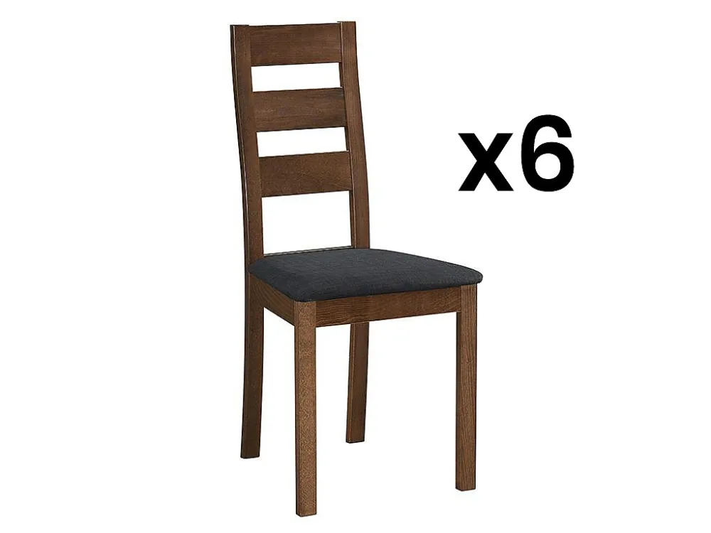 Set van 6 stoelen ALCINO - Beukenhout en stof - Noten en antraciet