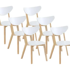 Set van 6 stoelen CARINE - Massief hevea en MDF - Wit