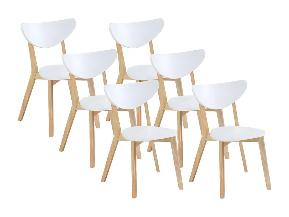 Set van 6 stoelen CARINE - Massief hevea en MDF - Wit