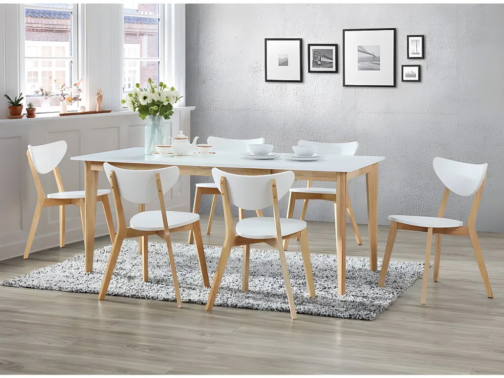 Set van 6 stoelen CARINE - Massief hevea en MDF - Wit