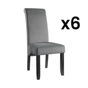 Set van 6 stoelen DELINA - Fluweel en houten poten - Grijs