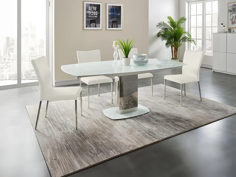 Set van 2 stoelen TALICIA - Kunstleer & geborsteld staal - Wit