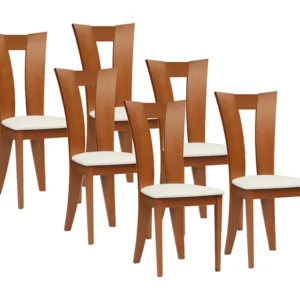 Set van 6 stoelen TIFFANY - Massief beuk - Kleur Eik & wit
