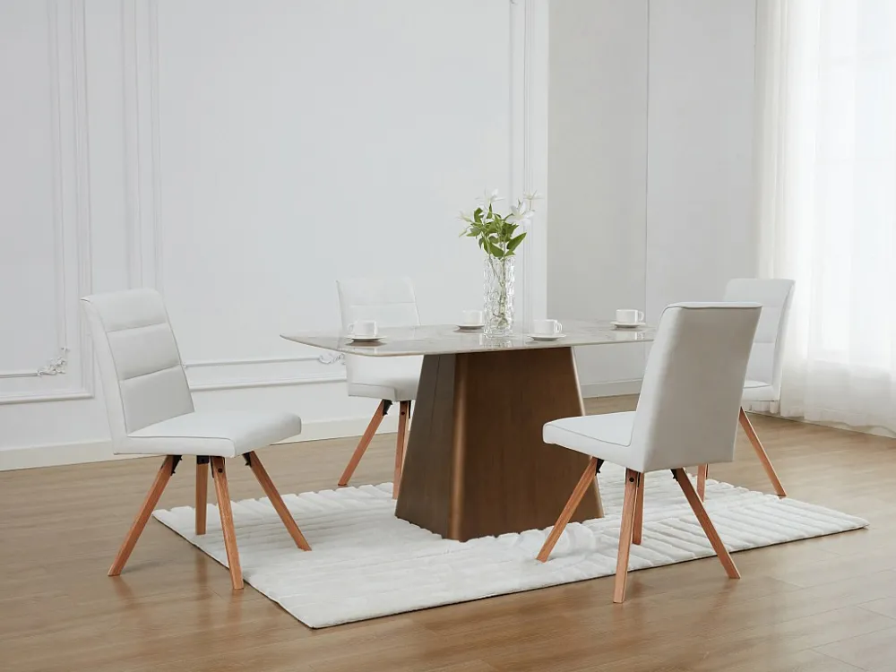 Set van 6 stoelen van kunstleer en heveahout - Wit - KRISSY
