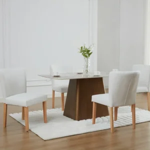 Set van 6 stoelen van kunstleer en heveahout - Wit - ANALIA