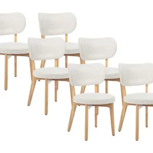 Set van 6 stoelen van ribfluweel en heveahout - Wit - TORIEL