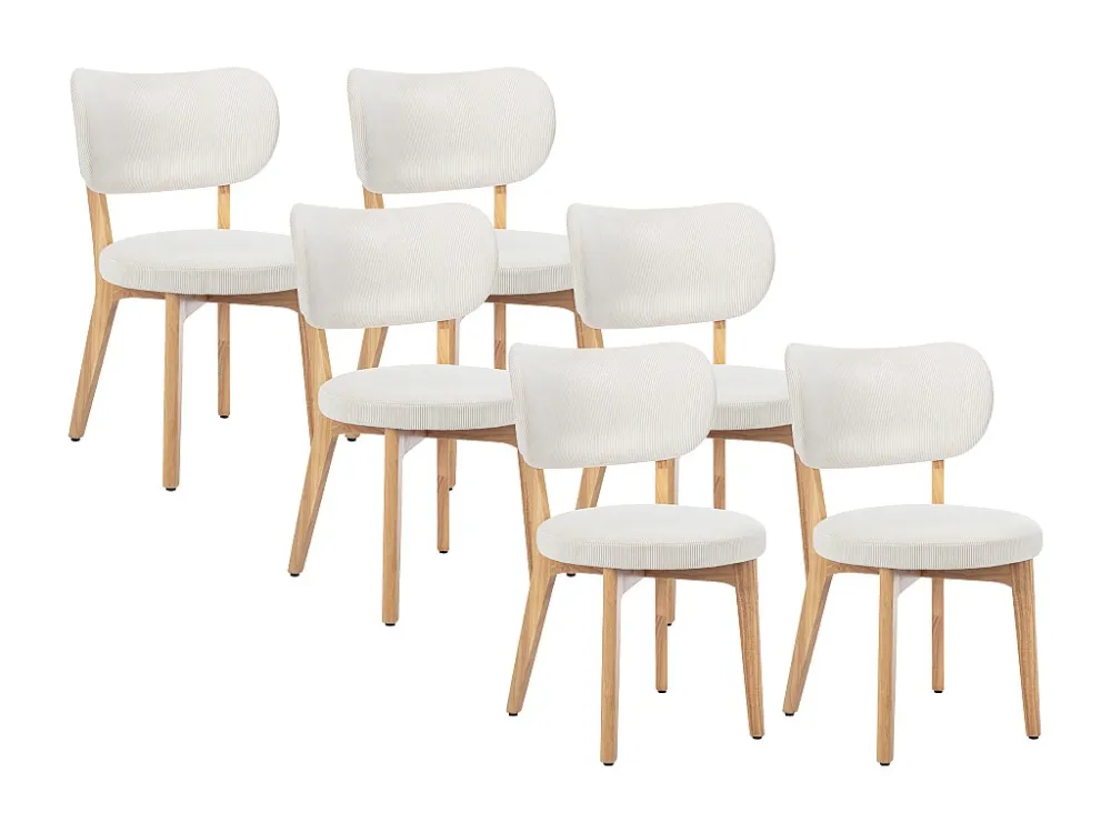 Set van 6 stoelen van ribfluweel en heveahout - Wit - TORIEL