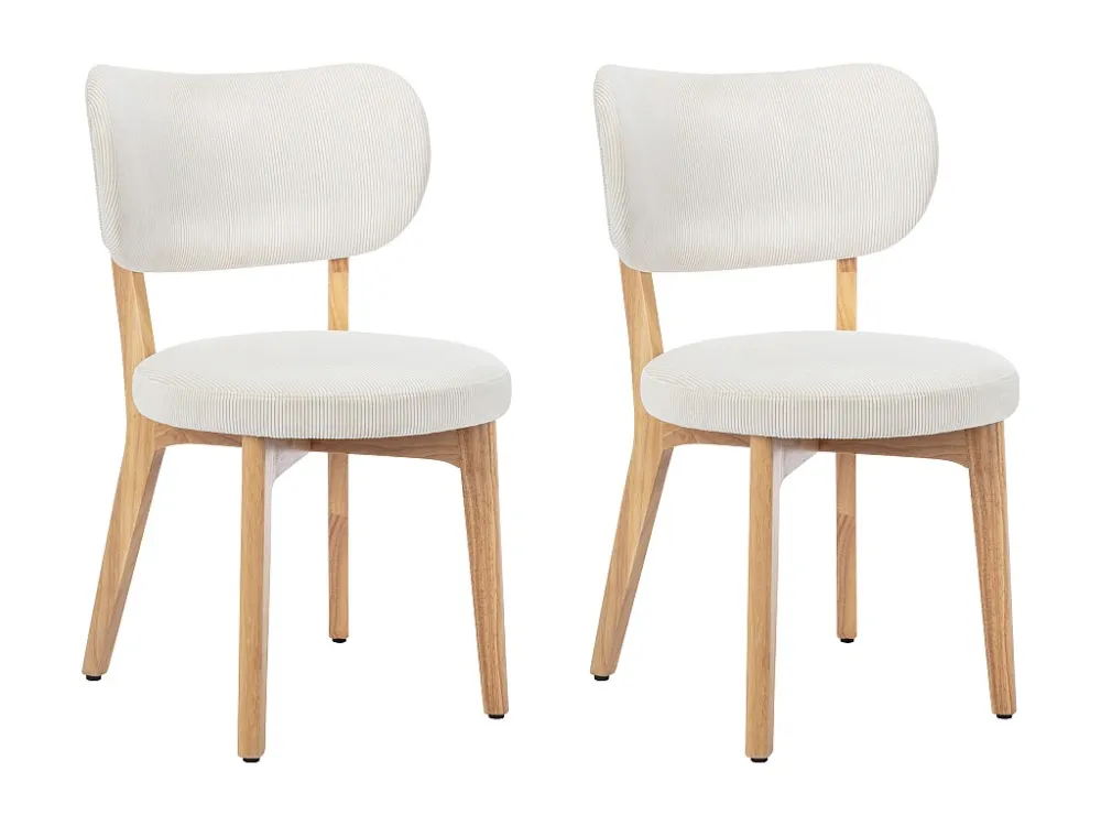 Set van 2 stoelen van ribfluweel en heveahout - Wit - TORIEL
