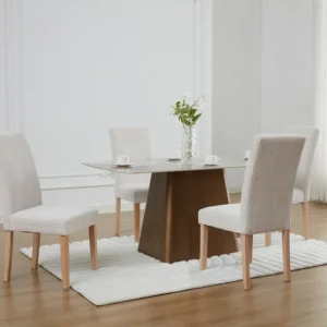 Set van 6 stoelen van ribfluweel en poten van hout - Crèmewit - VILLOSA