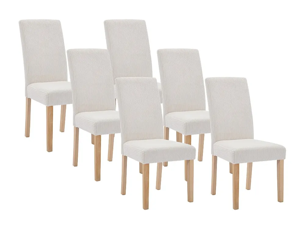 Set van 6 stoelen van ribfluweel en poten van hout - Crèmewit - VILLOSA