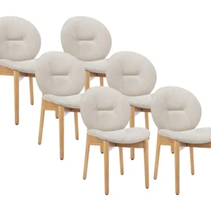 Set van 6 stoelen van stof en heveahout - Beige - ISADIO