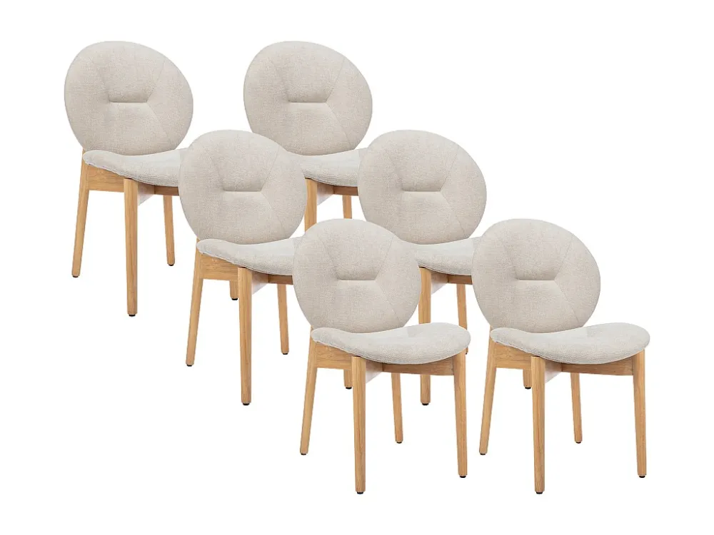 Set van 6 stoelen van stof en heveahout - Beige - ISADIO