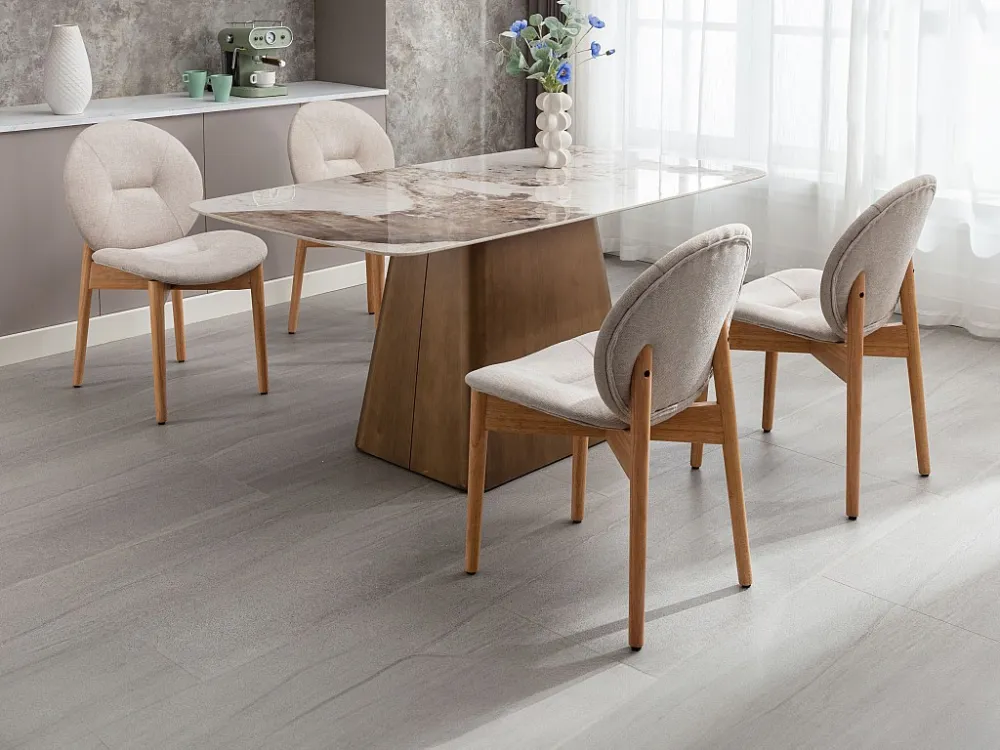 Set van 6 stoelen van stof en heveahout - Beige - ISADIO