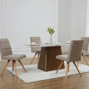Set van 6 stoelen van stof en heveahout - Beige - KRISSY