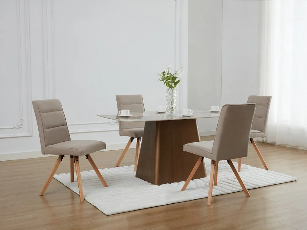 Set van 6 stoelen van stof en heveahout - Beige - KRISSY