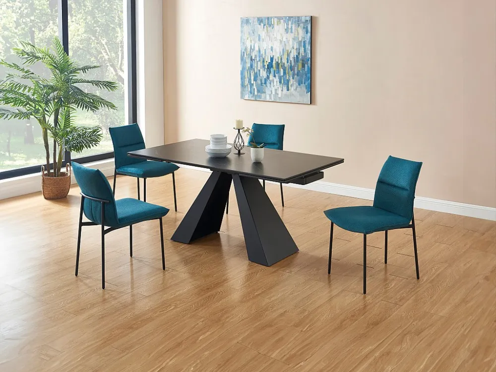 Set van 6 stoelen van stof en zwart metaal - Blauw - ETIVAL
