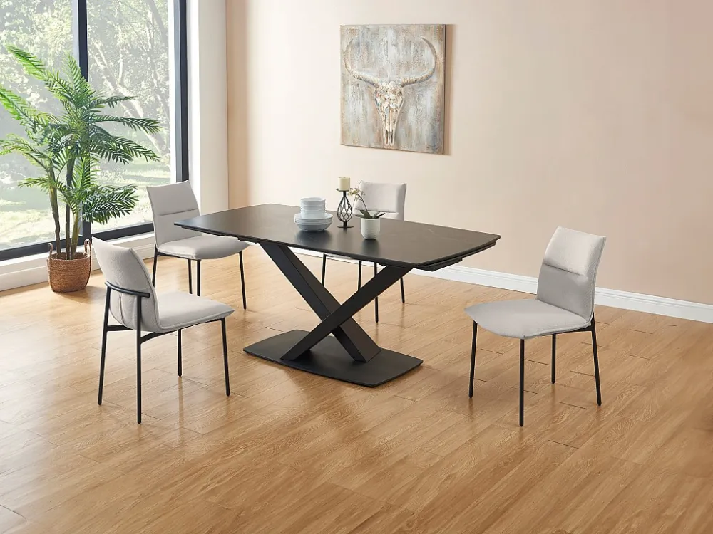 Set van 2 stoelen van stof en zwart metaal - Crèmewit - ETIVAL