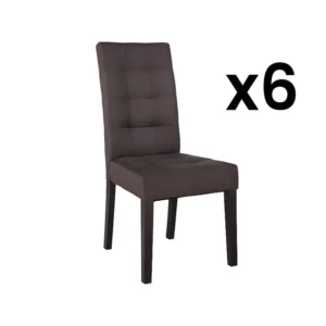 Set van 6 stoelen VILLOSA - bruine stof & donker houten poten