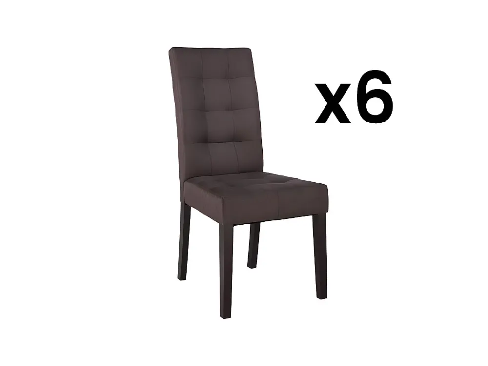 Set van 6 stoelen VILLOSA - bruine stof & donker houten poten