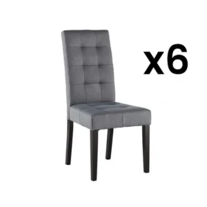 Set van 6 stoelen VILLOSA - grijze stof & donker houten poten