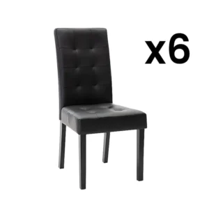 Set van 6 stoelen VILLOSA - Zwart kunstleer - Zwarte poten