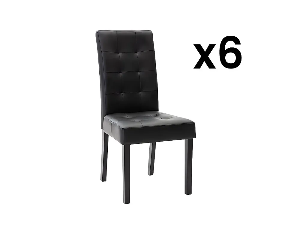 Set van 6 stoelen VILLOSA - Zwart kunstleer - Zwarte poten