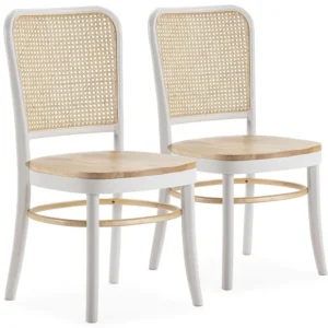 Set van 2 stoelen Vesta Kleur Wit/eiken, Massief hout en natuurlijk rotan VS Venta-stock