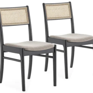 Set van 2 Vilma stoelen de kleur zwart wash, massief hout en natuurlijk riet. VS Venta-stock