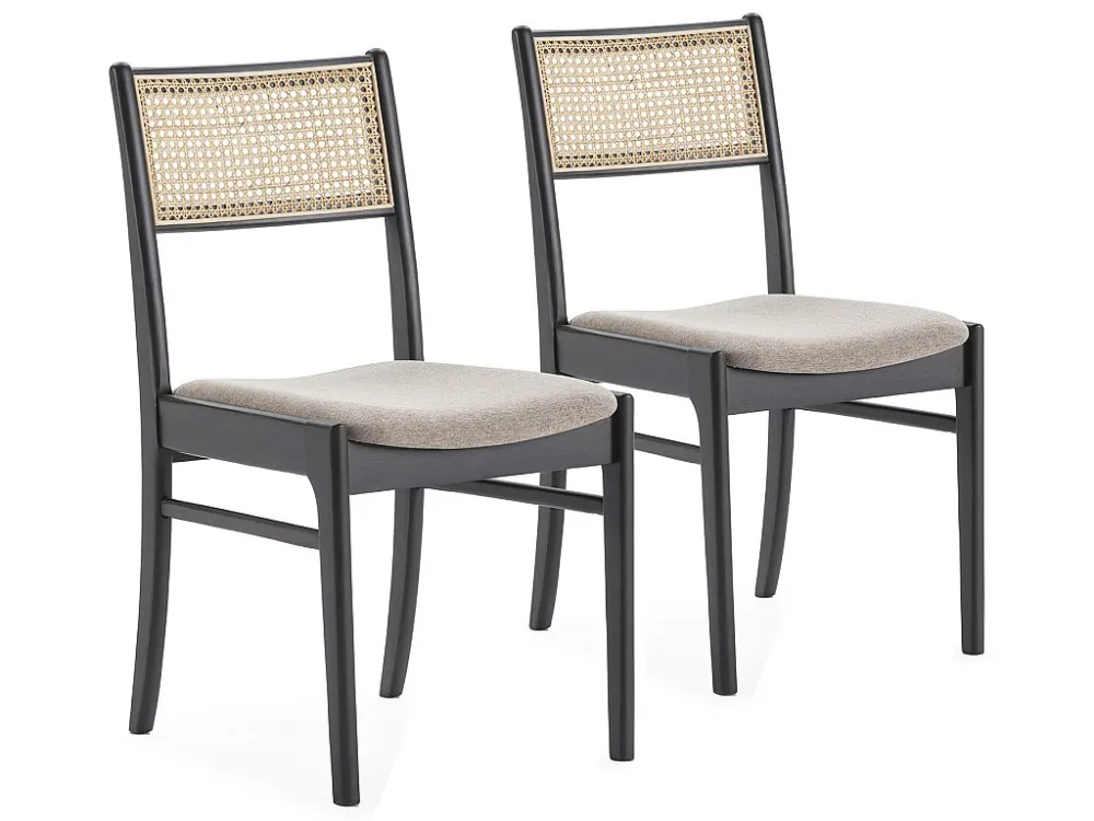 Set van 2 Vilma stoelen de kleur zwart wash, massief hout en natuurlijk riet. VS Venta-stock