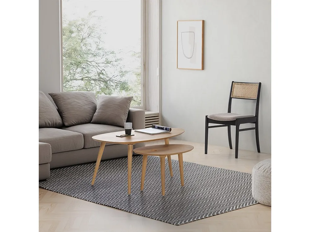 Set van 2 Vilma stoelen de kleur zwart wash, massief hout en natuurlijk riet. VS Venta-stock
