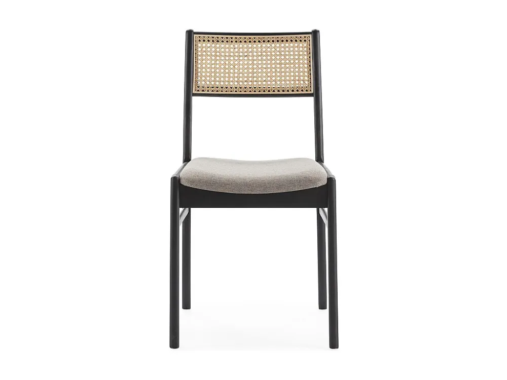 Set van 2 Vilma stoelen de kleur zwart wash, massief hout en natuurlijk riet. VS Venta-stock