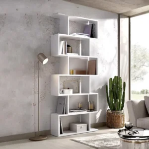 Hoge stellingkast TOMINI asymmetrisch met 6 vakken - wit