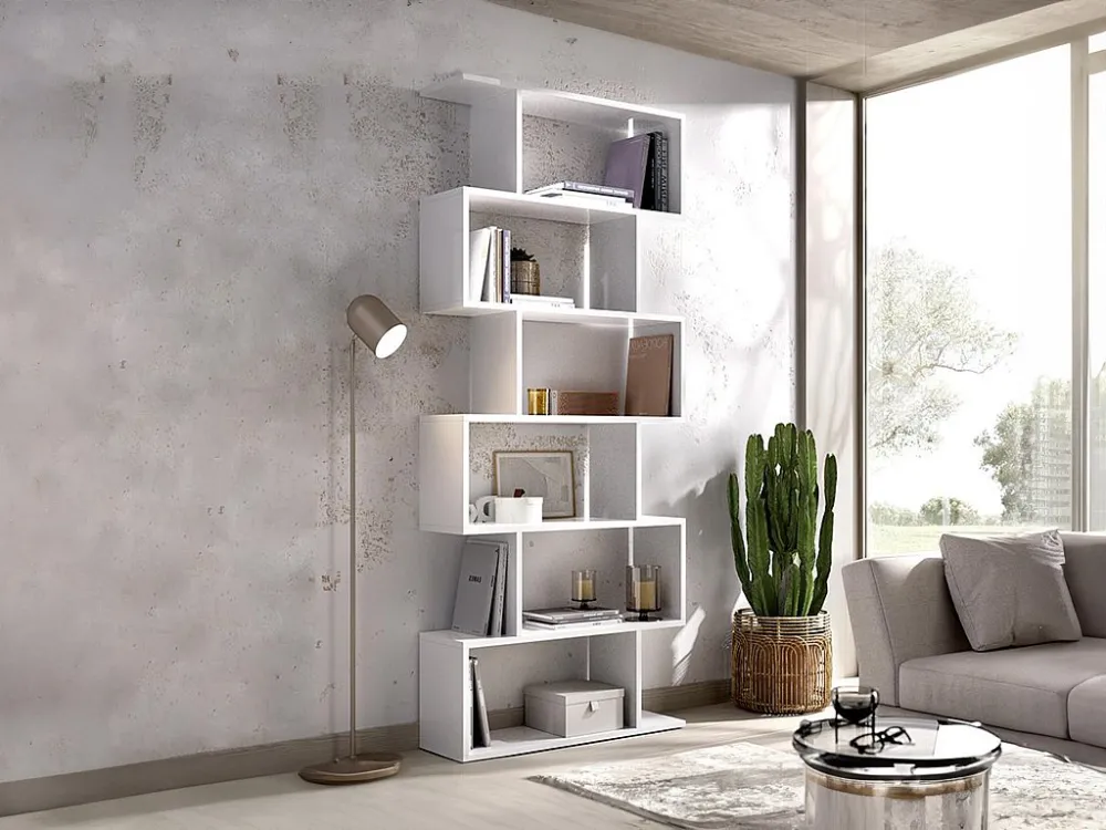 Hoge stellingkast TOMINI asymmetrisch met 6 vakken - wit