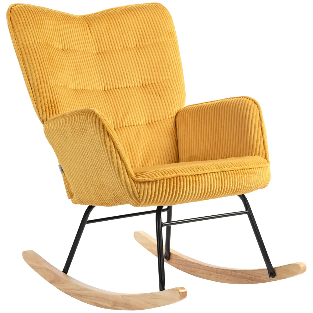 Nancy's Aldeia Schommelstoel - Relaxstoel - Loungestoel - Geel - Ribfluweel Aosom