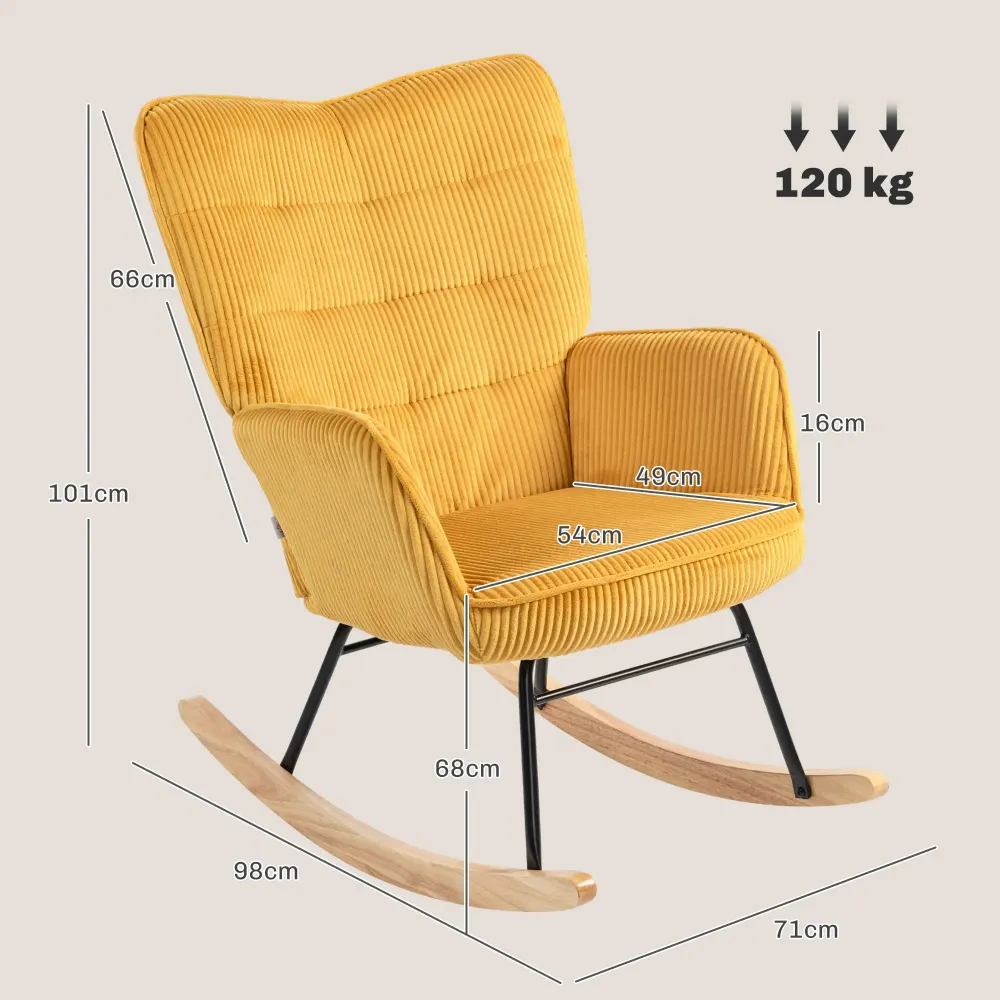 Nancy's Aldeia Schommelstoel - Relaxstoel - Loungestoel - Geel - Ribfluweel Aosom