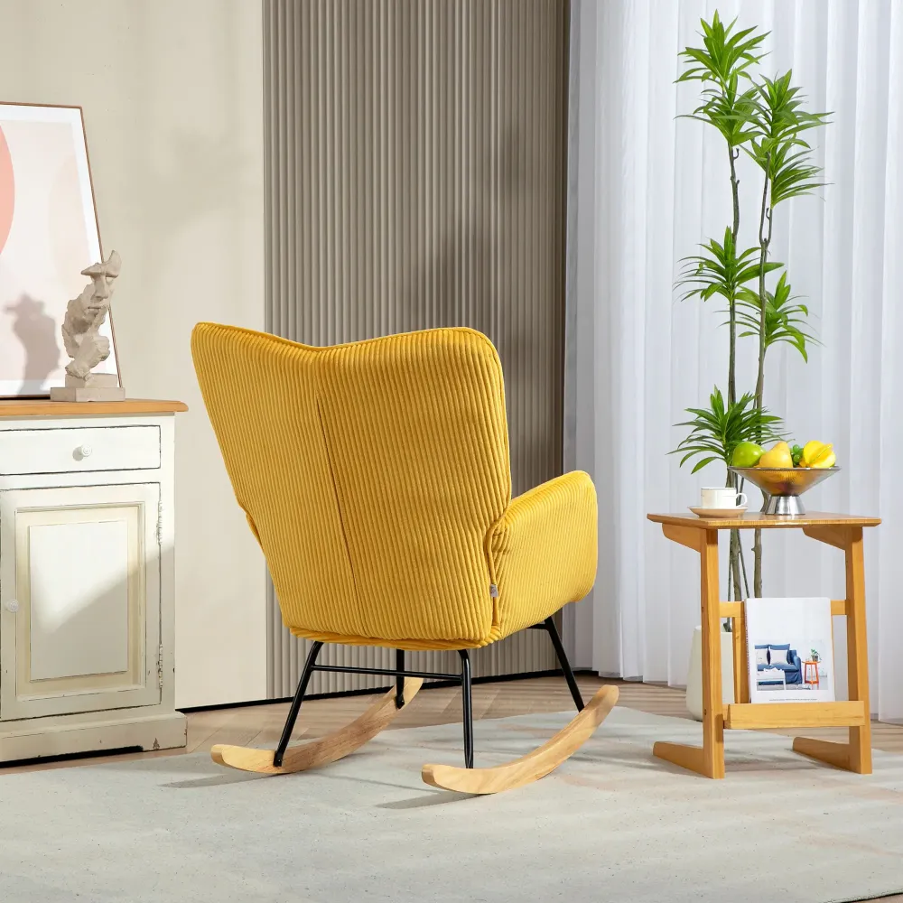 Nancy's Aldeia Schommelstoel - Relaxstoel - Loungestoel - Geel - Ribfluweel Aosom