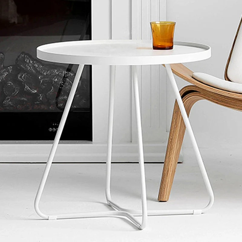 17,7"/19,7" hoge metalen ronde bijzettafel met blad en ijzeren slede Clearhalo