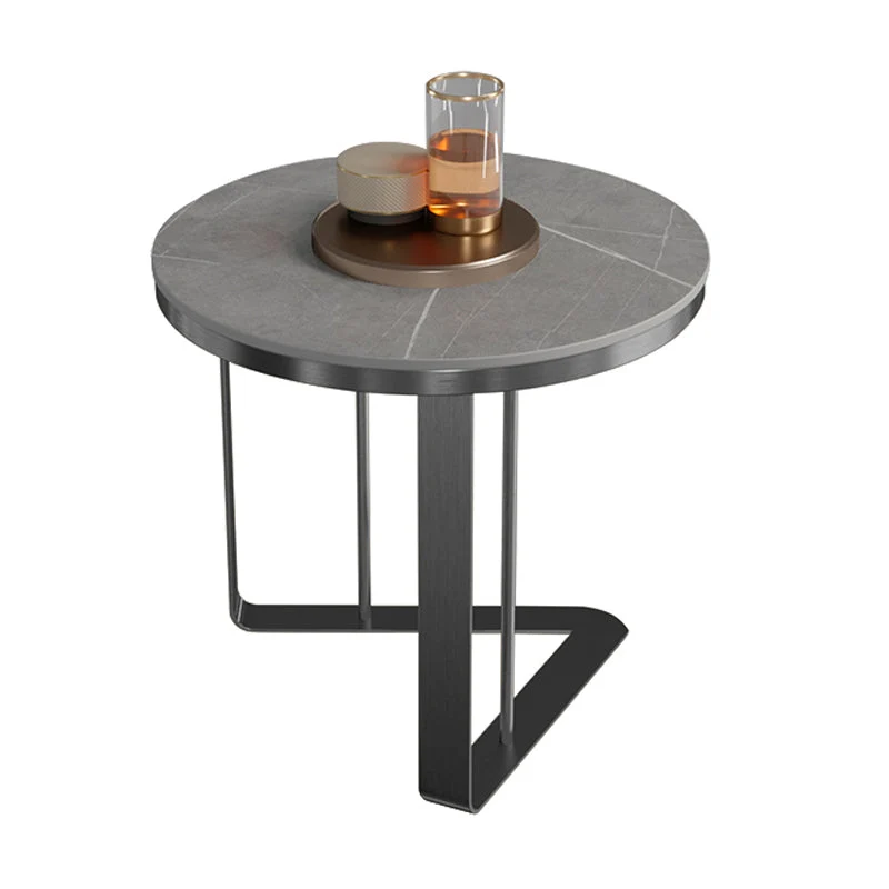 19,6"/21,6" moderne ronde leistenen bijzettafel metalen abstracte bijzettafel Clearhalo