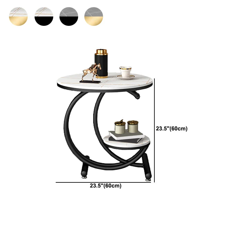 19,6"/23,6" moderne leisteen ronde bijzettafel metalen C bijzettafel met plank Clearhalo