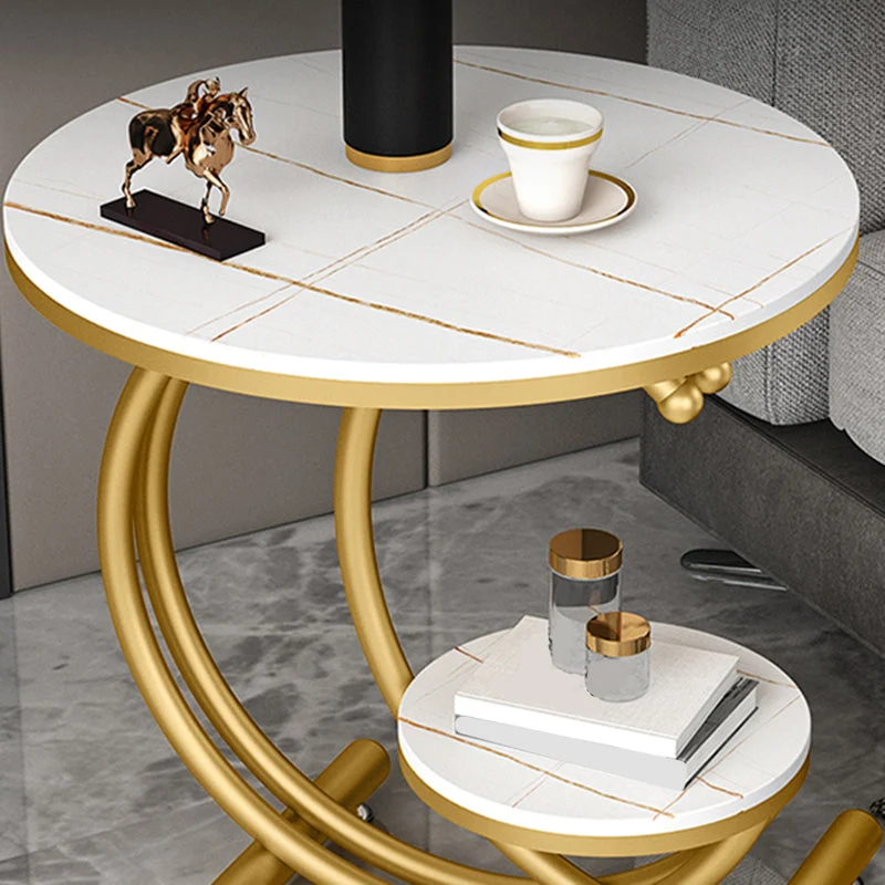 19,6"/23,6" moderne leisteen ronde bijzettafel metalen C bijzettafel met plank Clearhalo