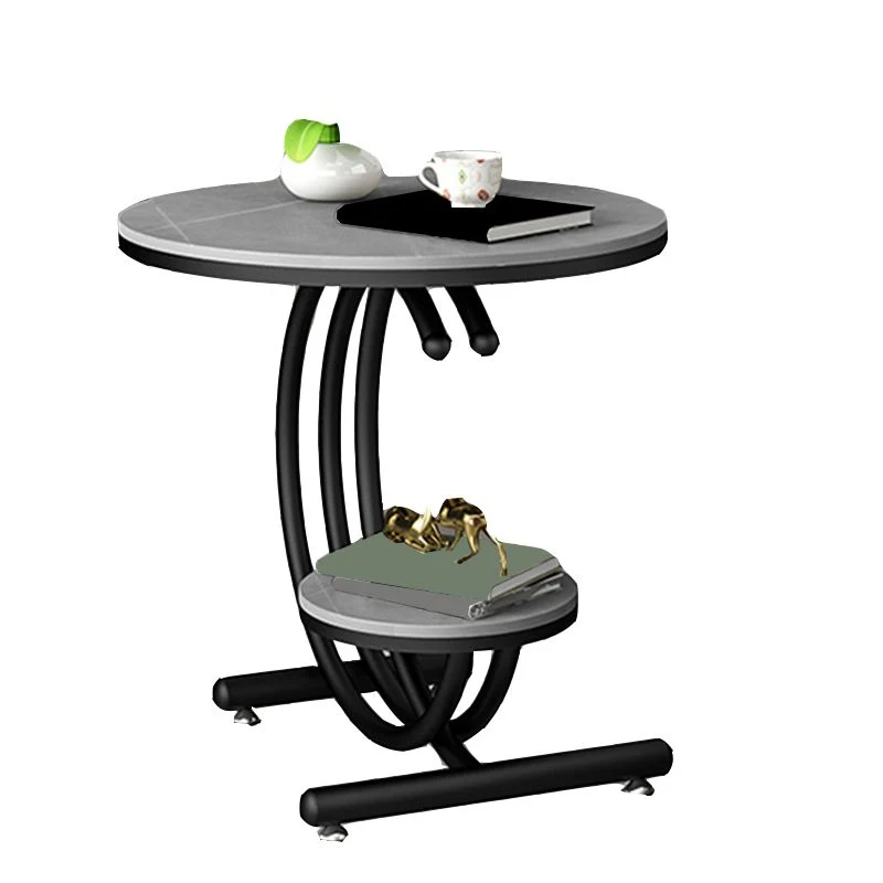 19,6"/23,6" moderne leisteen ronde bijzettafel metalen C bijzettafel met plank Clearhalo
