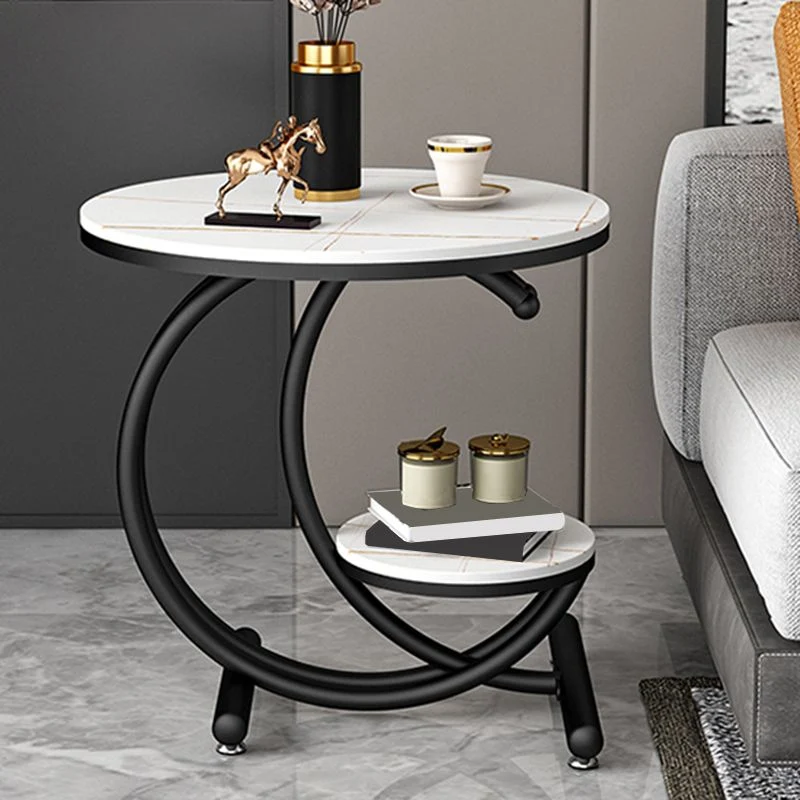 19,6"/23,6" moderne leisteen ronde bijzettafel metalen C bijzettafel met plank Clearhalo