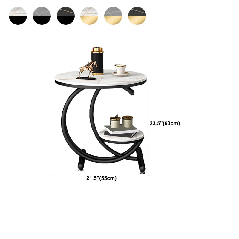 19,6"/23,6" moderne leisteen ronde bijzettafel metalen C bijzettafel met plank Clearhalo