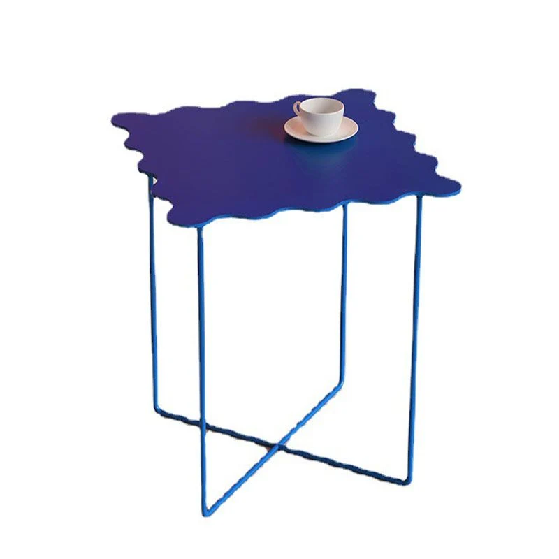 19,68 inch hoge bijzettafel met gekruiste poten en metallic blauw accent Clearhalo