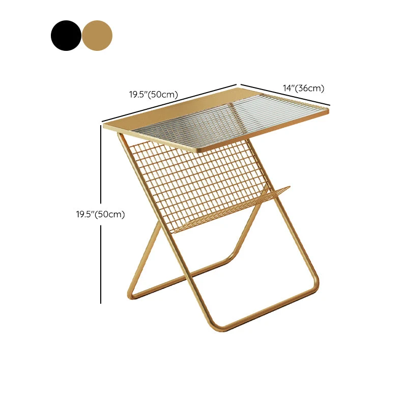 19,68" L-bijzettafel met glazen blad en opbergruimte. Accenttafel aan de zijkant Clearhalo