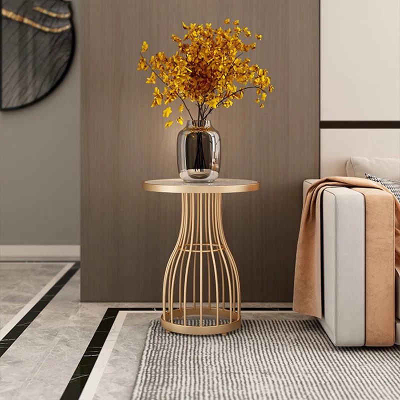 19,7" metalen bijzettafel met frame, glamoureuze ronde bijzettafel met marmeren accent Clearhalo
