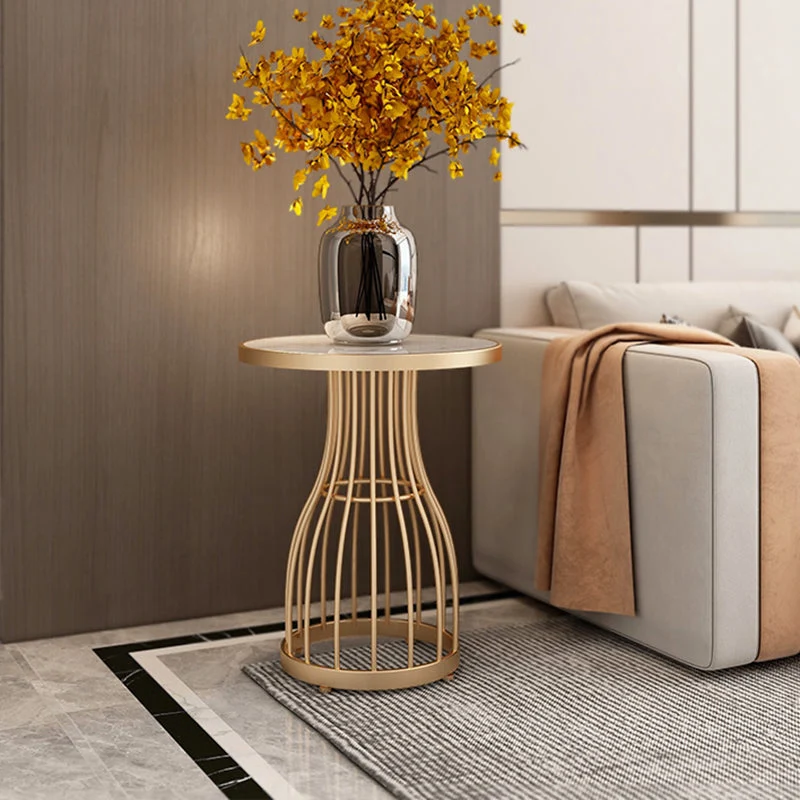 19,7" metalen bijzettafel met frame, glamoureuze ronde bijzettafel met marmeren accent Clearhalo